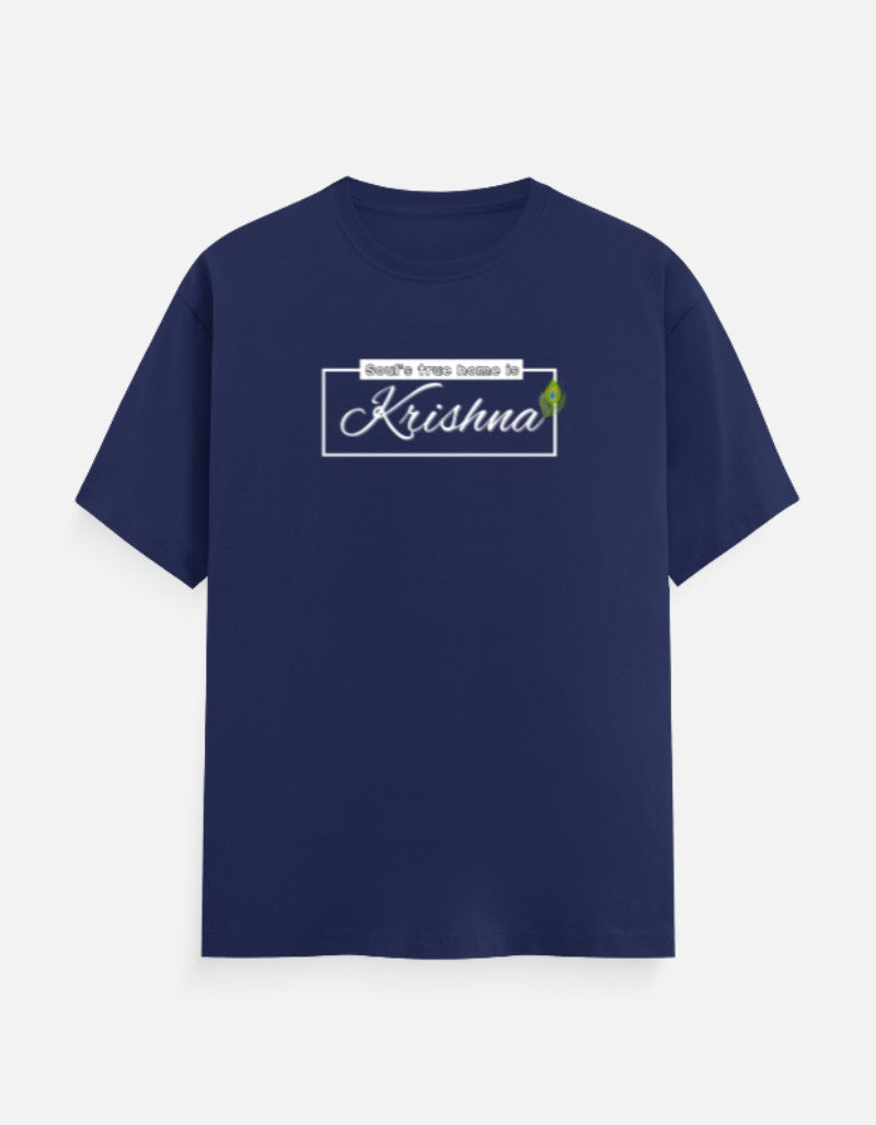 Soul's True Home is Krishna Oversized Cotton T-shirt for Men – 180 GSM Heavyweight Spiritual Graphic Tee - SanatanSoul