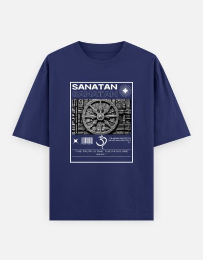 SANATAN Oversized Unisex Cotton T-Shirt – “Dharma Chakra” Premium Spiritual Hindu Edition - SanatanSoul