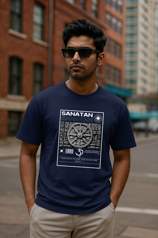 SANATAN Oversized Unisex Cotton T-Shirt – “Dharma Chakra” Premium Spiritual Hindu Edition - SanatanSoul