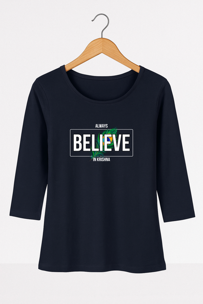 Always Believe in Krishna – Women's Full-Sleeve T-Shirt - SanatanSoul