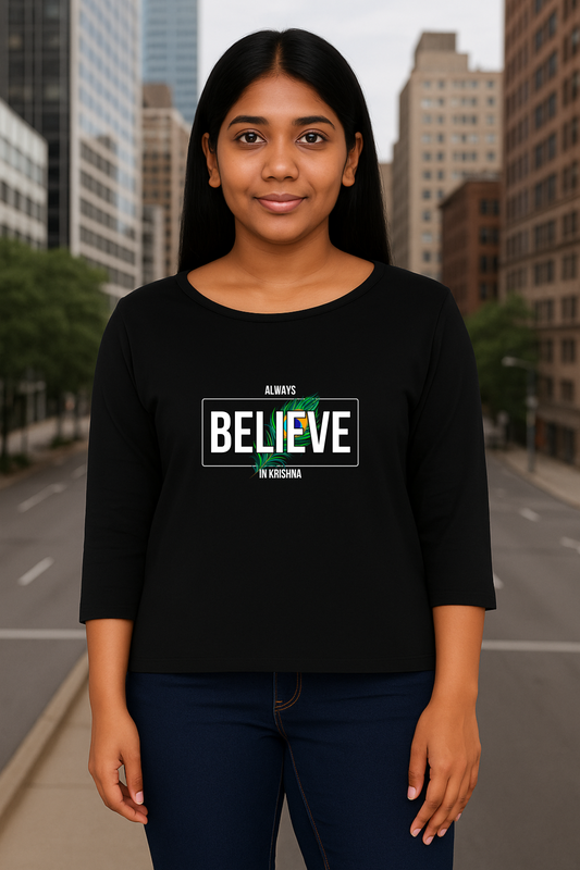 Always Believe in Krishna – Women's Full-Sleeve T-Shirt - SanatanSoul