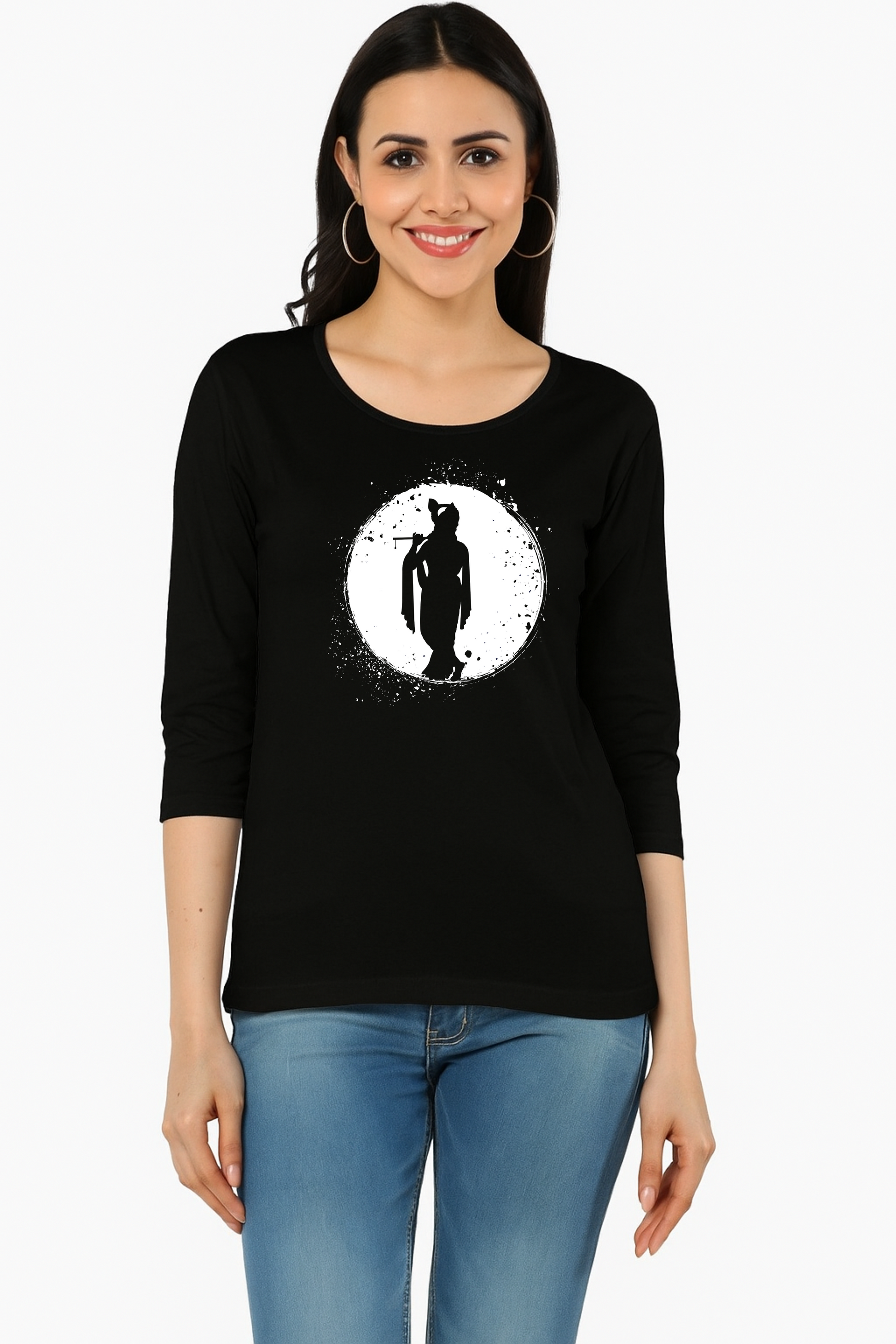 Divine Grace – Full Sleeve Krishna Silhouette T-Shirt (Women) - SanatanSoul