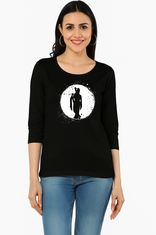 Divine Grace – Full Sleeve Krishna Silhouette T-Shirt (Women) - SanatanSoul