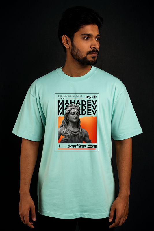 "One Name, Countless Power” – Mahadev oversized premium cotton t-shirt for men, Hindu Lord Shiva graphic tee - SanatanSoul
