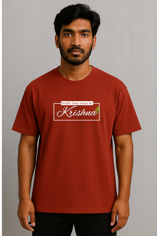 Soul's True Home is Krishna Oversized Cotton T-shirt for Men – 180 GSM Heavyweight Spiritual Graphic Tee - SanatanSoul